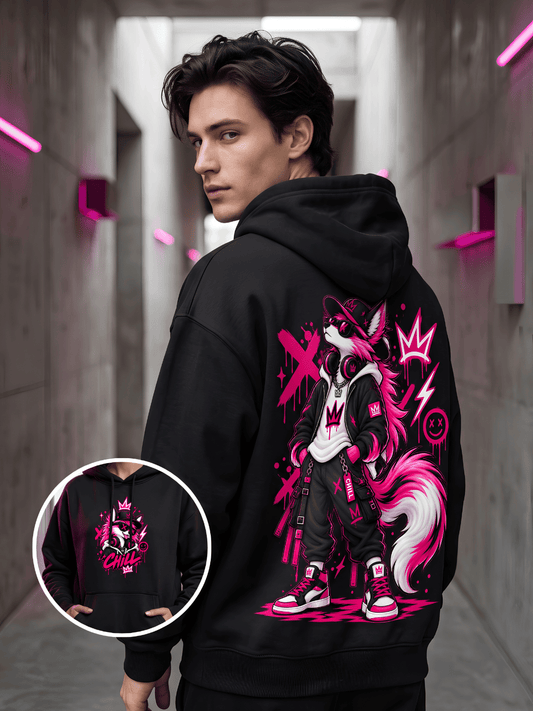 Neon Wolf Oversized Hoodie – Black Streetwear