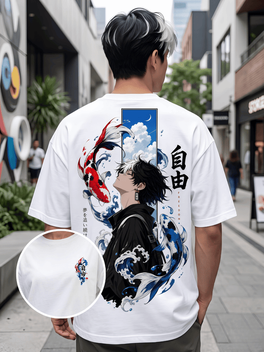 Oversized Anime Koi Fish Graphic T-Shirt