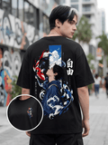 Black Oversized Koi Fish Graphic T-Shirt