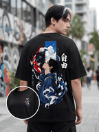Black Oversized Koi Fish Graphic T-Shirt
