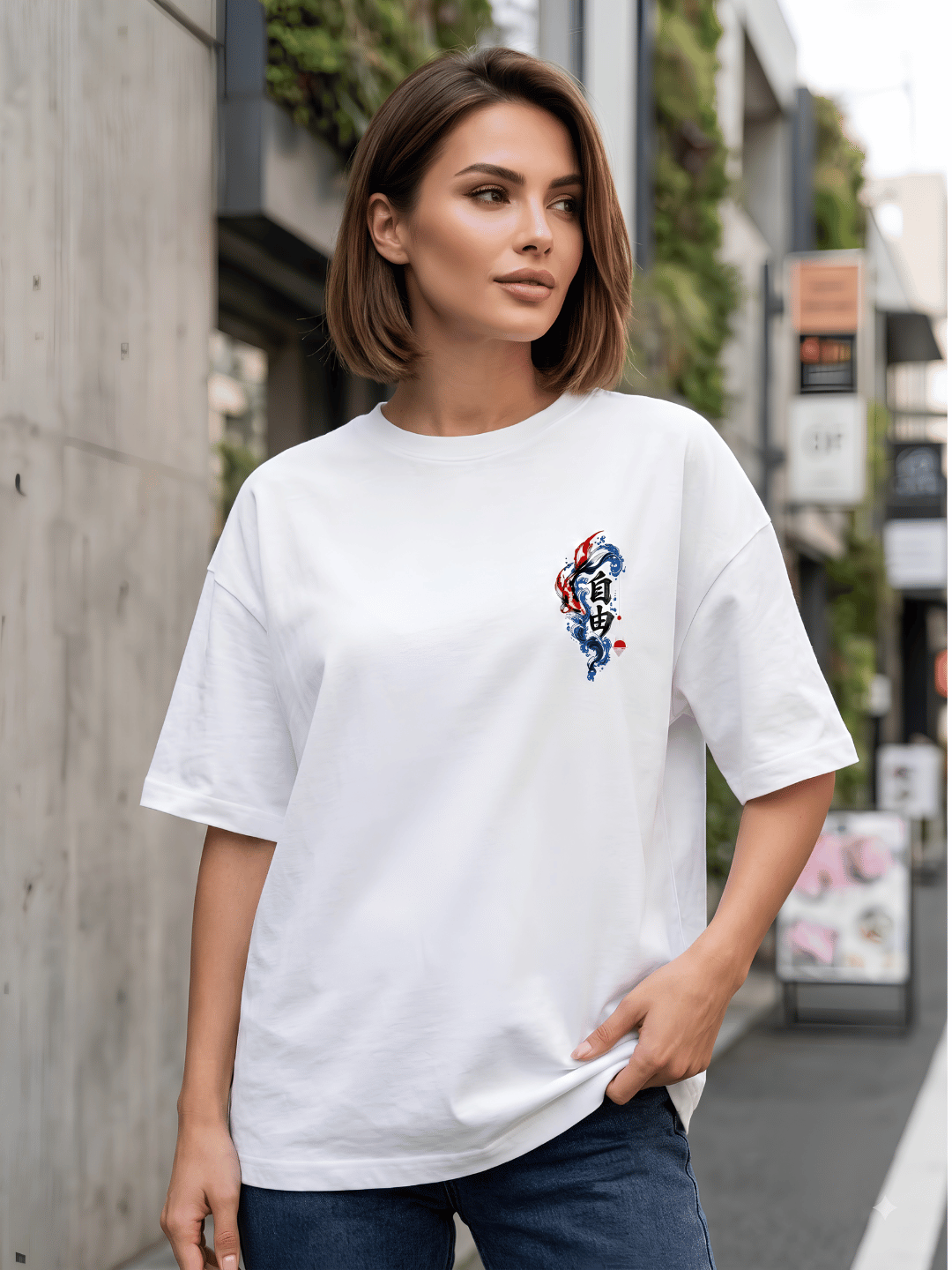 Oversized Anime Koi Fish Graphic T-Shirt
