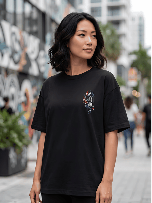 Black Oversized Koi Fish Graphic T-Shirt