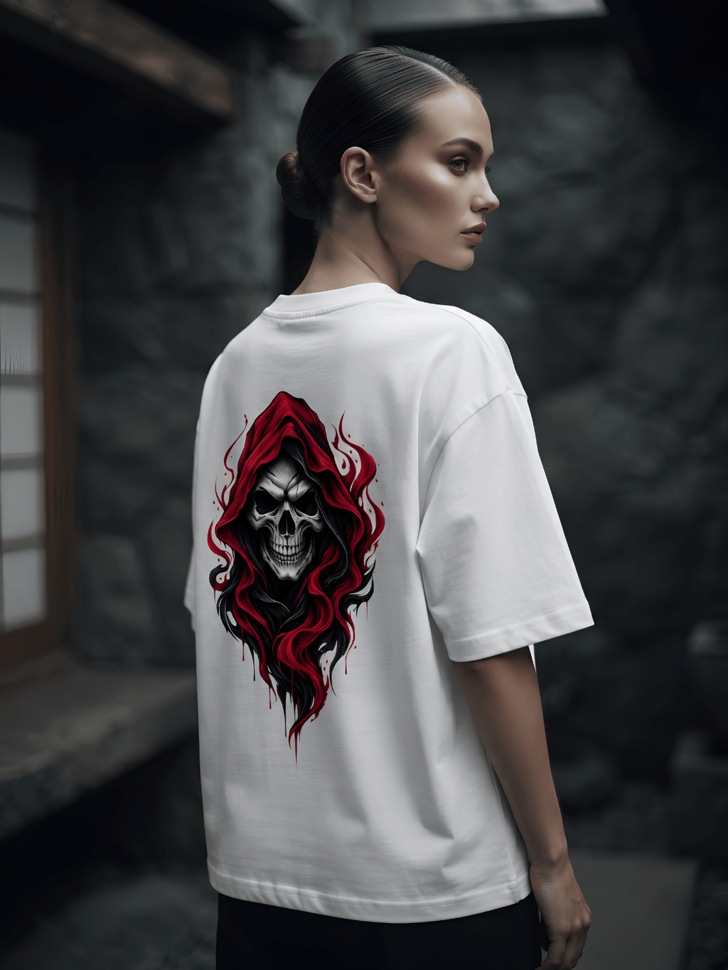 Hooded Skull Oversized T-Shirt