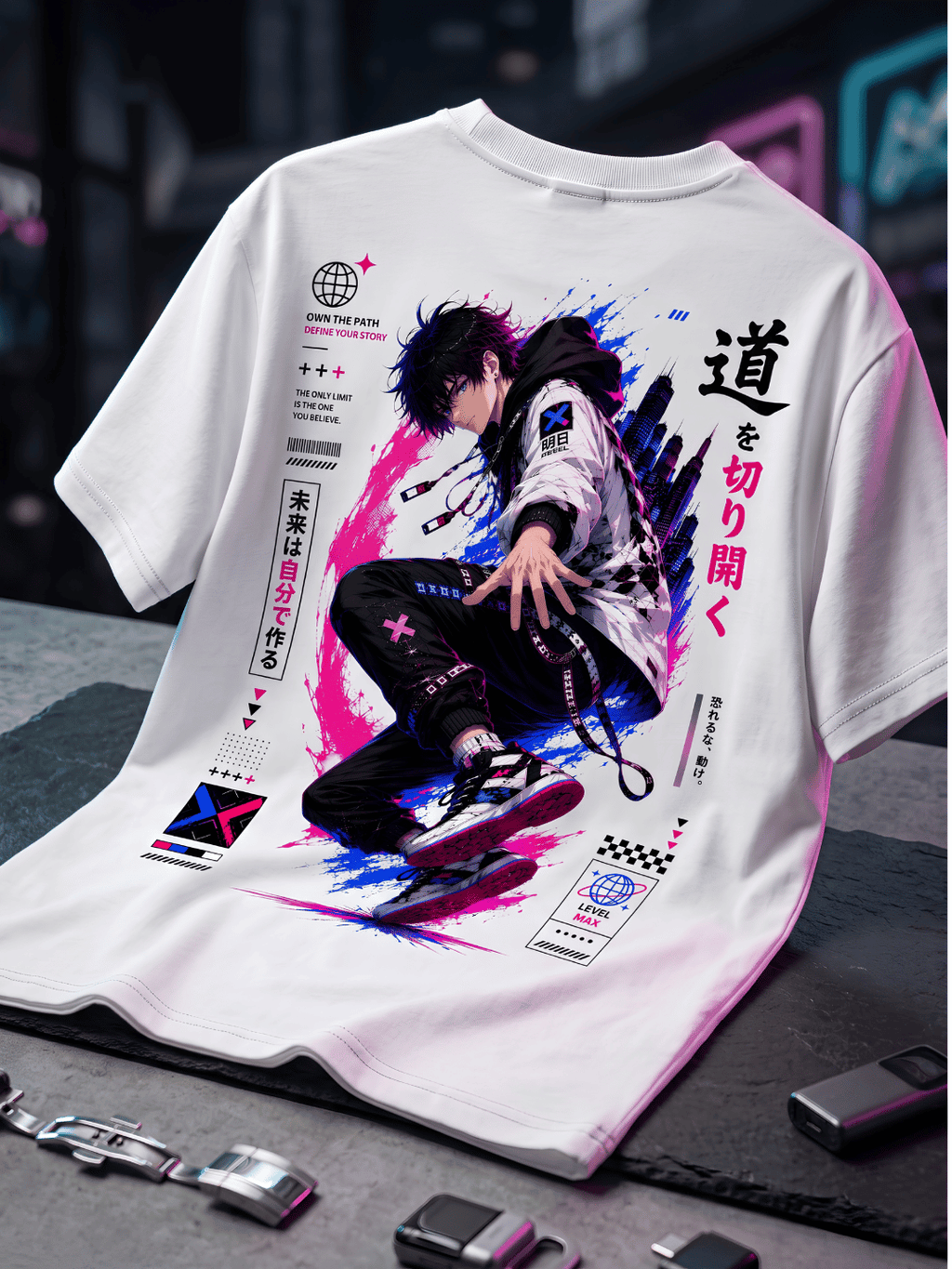 Futuristic Anime Oversized Graphic T-Shirt