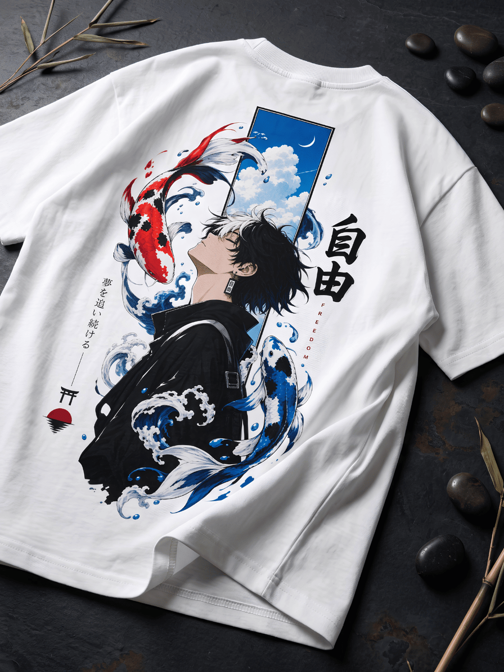 Oversized Anime Koi Fish Graphic T-Shirt