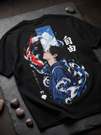 Black Oversized Koi Fish Graphic T-Shirt