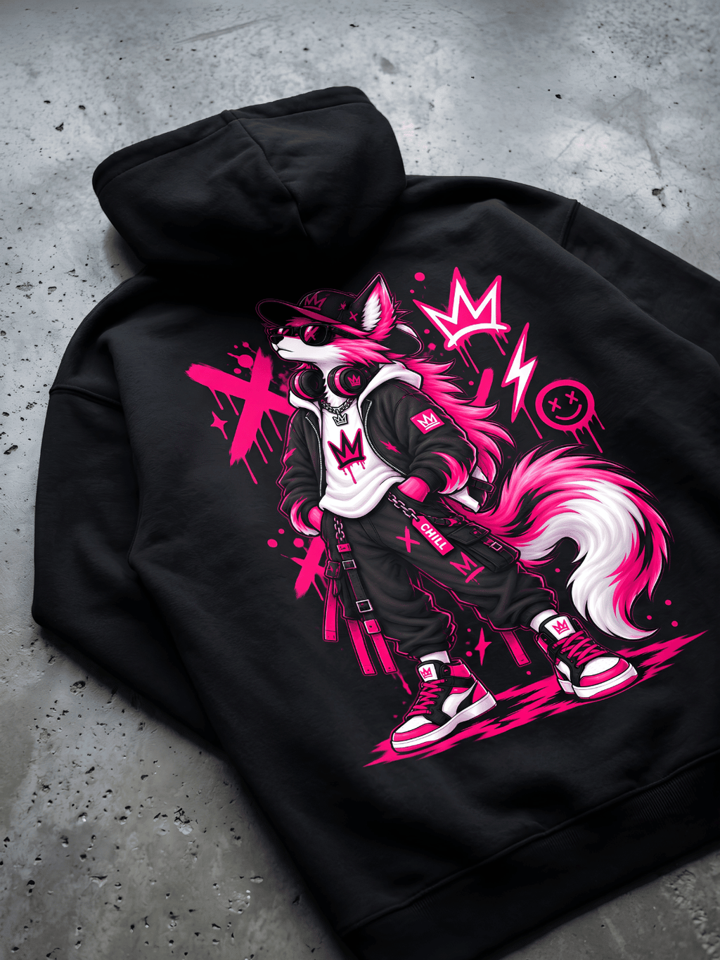 Neon Wolf Oversized Hoodie – Black Streetwear