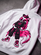 Neon Wolf Graphic Oversized Hoodie – White