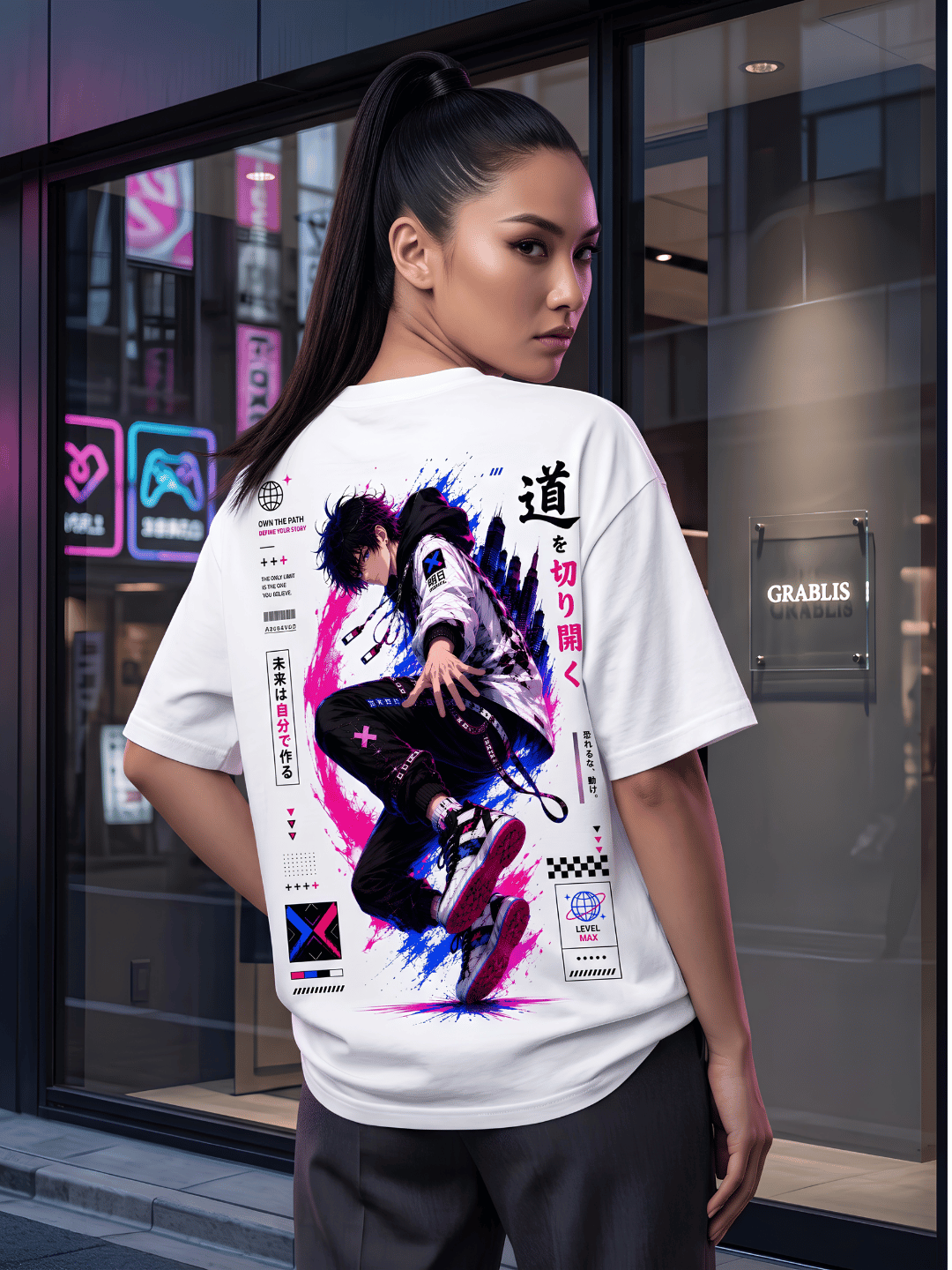 Futuristic Anime Oversized Graphic T-Shirt