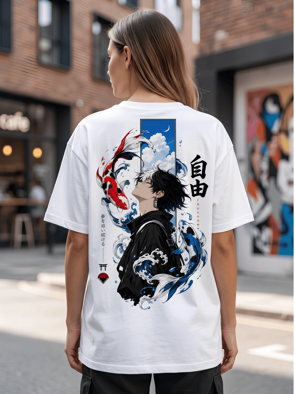 Oversized Anime Koi Fish Graphic T-Shirt