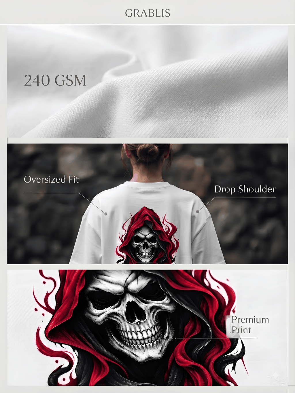 Hooded Skull Oversized T-Shirt