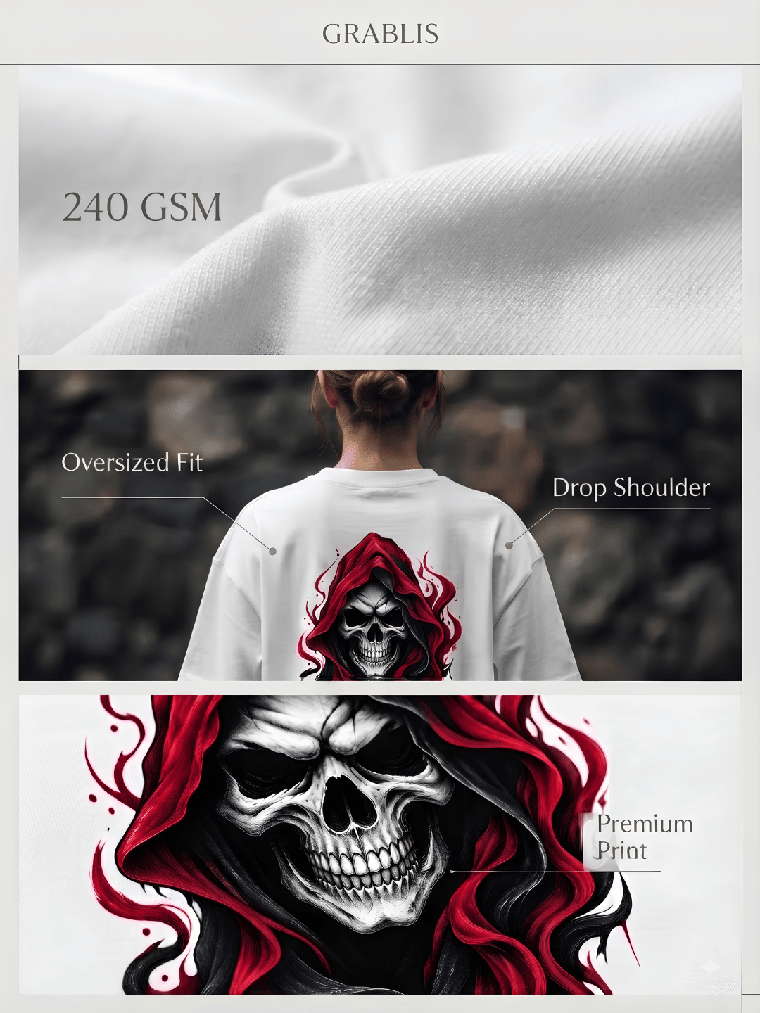Hooded Skull Oversized T-Shirt