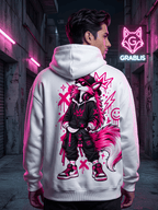 Neon Wolf Graphic Oversized Hoodie – White