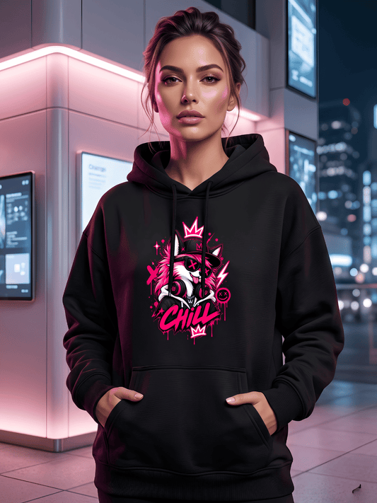 Neon Wolf Oversized Hoodie – Black Streetwear