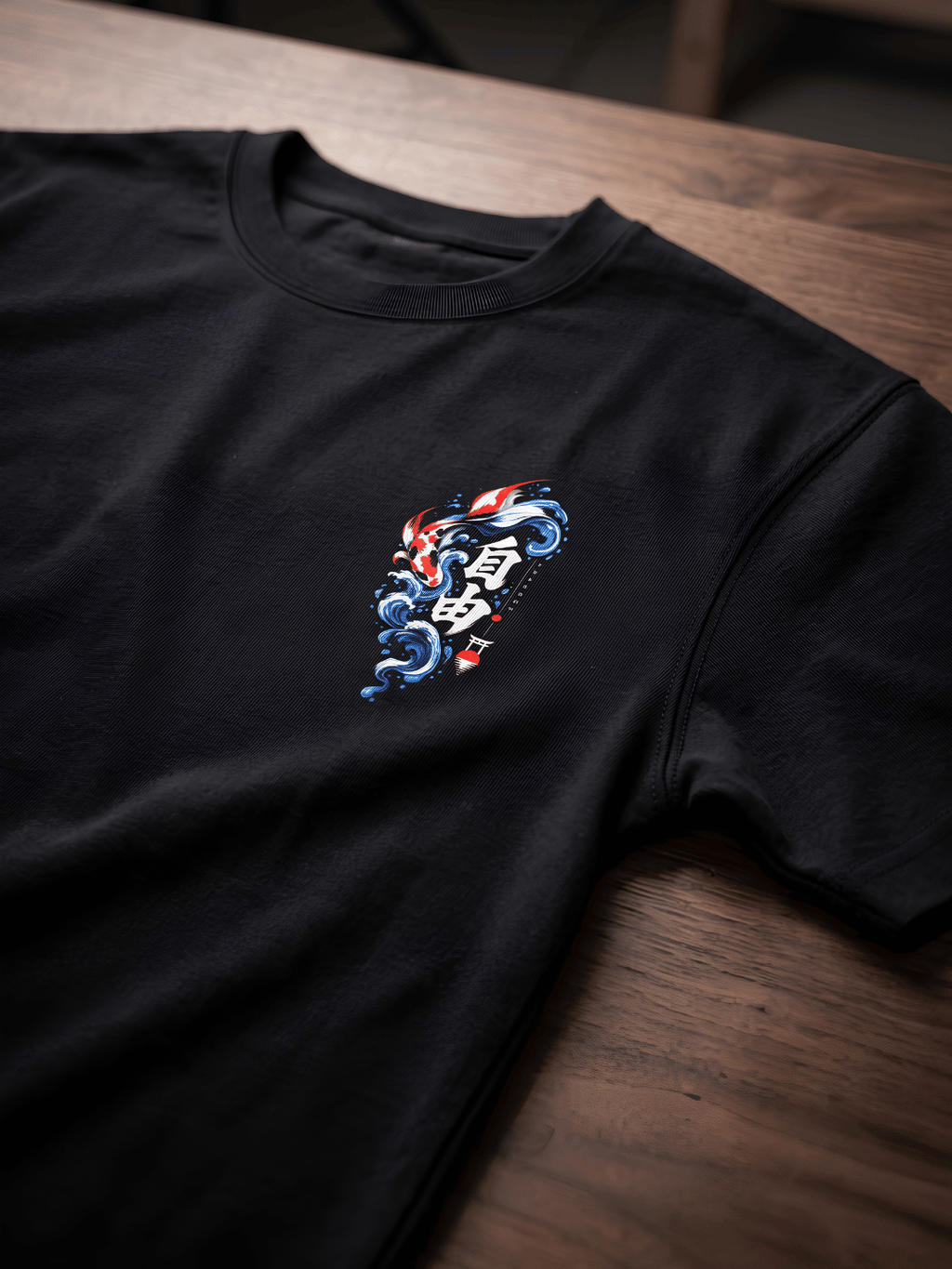 Black Oversized Koi Fish Graphic T-Shirt