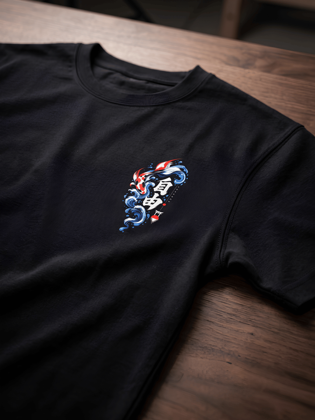 Black Oversized Koi Fish Graphic T-Shirt