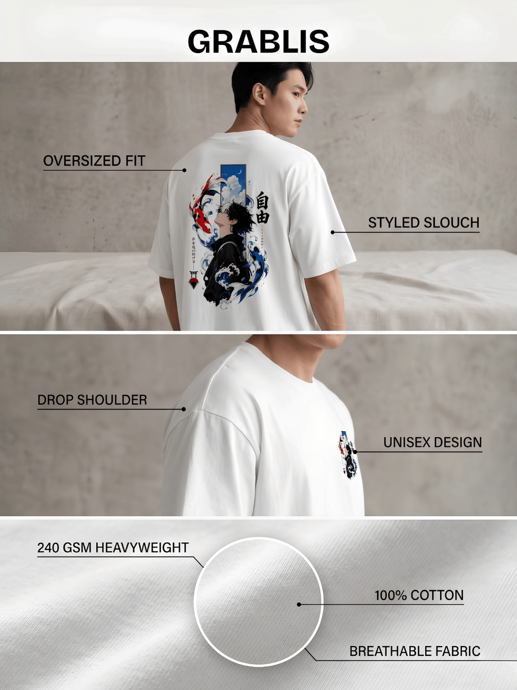 Oversized Anime Koi Fish Graphic T-Shirt