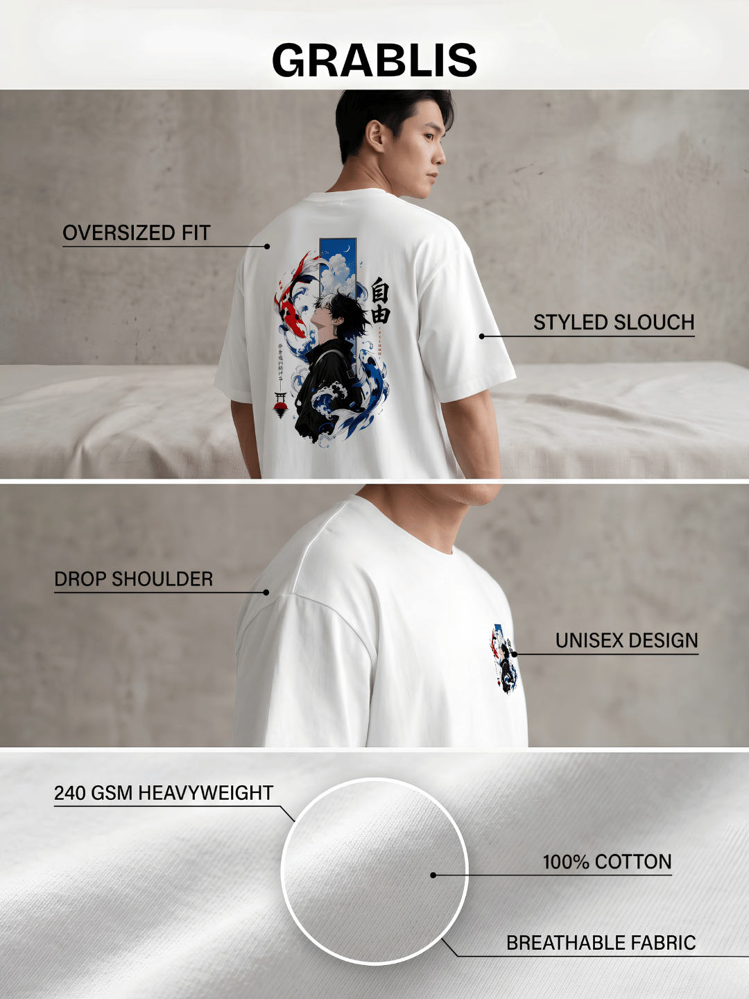 Oversized Anime Koi Fish Graphic T-Shirt