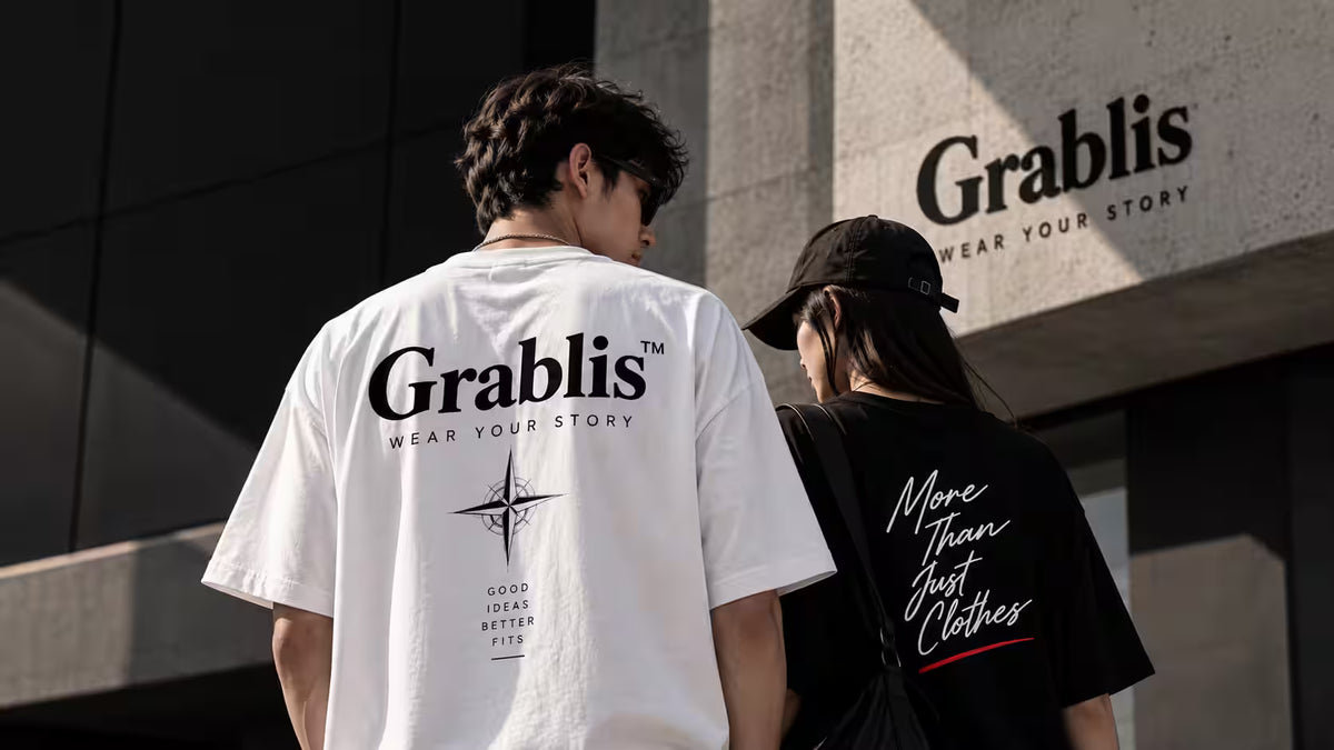 Grablis streetwear models wearing oversized T-shirts
